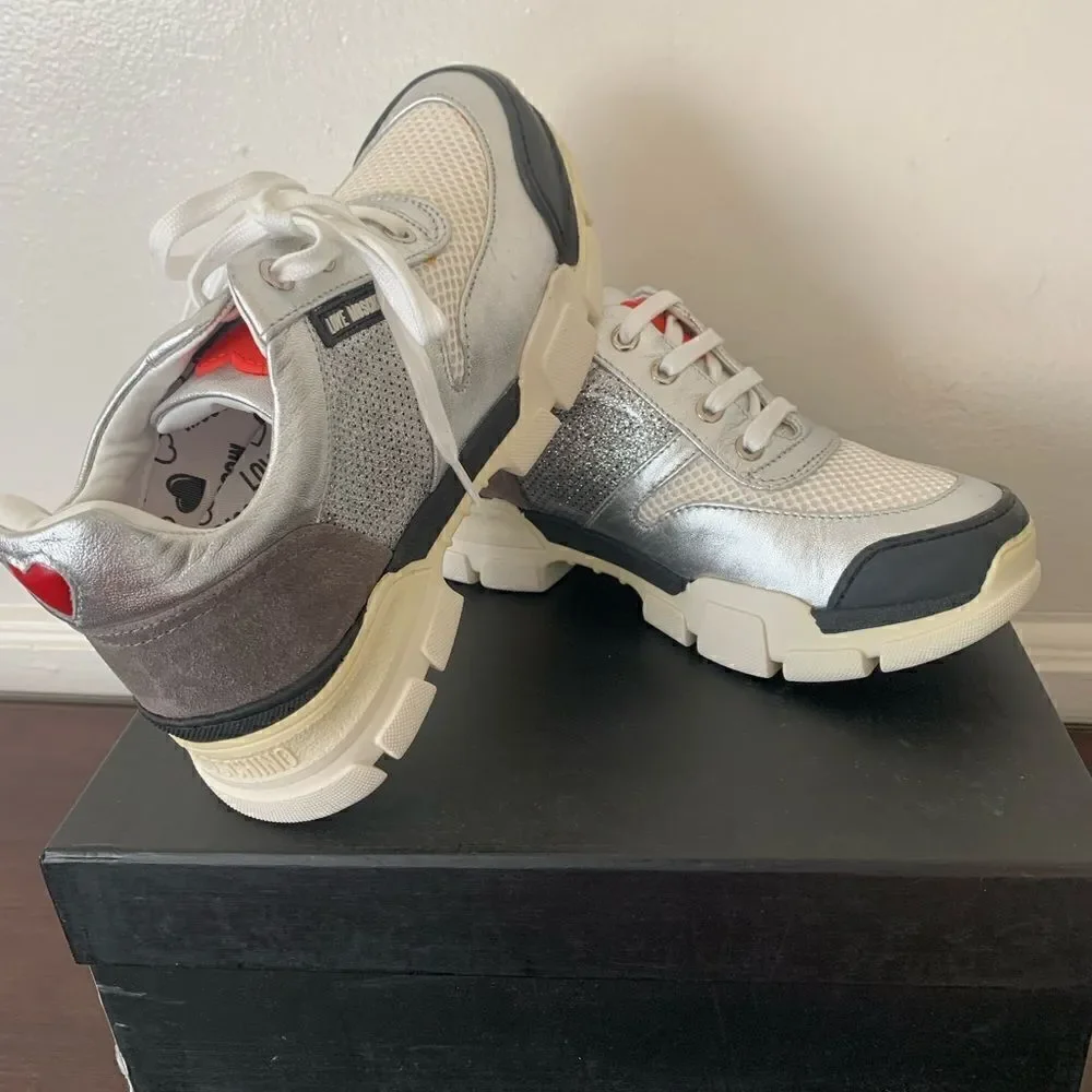 Love Moschino Trekk  leather metallic sneaker